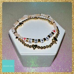 "Loved" Gold & Blush Beaded Stretch Bracelets Set of 2 by Origami Owl NWOT
